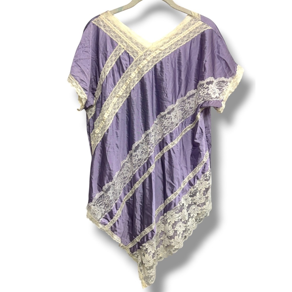Vintage Purple Lace Asymmetrical Satin Lingerie Sleepwear One Size